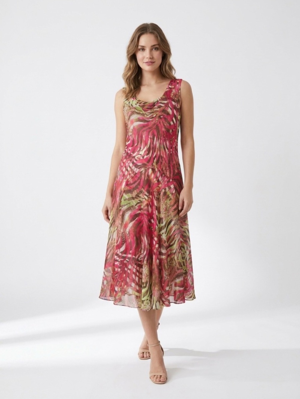 Signature by Robbie Bee A-line sleeveless midi red dress Sz 10 wedding guest